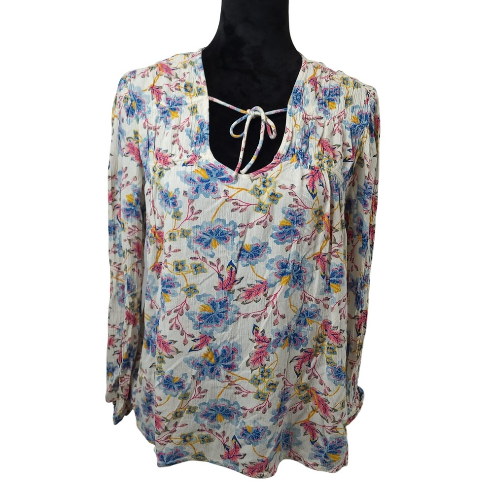 Old Navy Womens Crinkled Smocked Poet Swing Blouse Sz Large Floral Boho Peasant